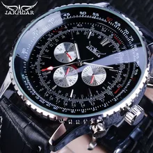 Jaragar AVIGATOR серия черный ремень из натуральной кожи 3 циферблата Модные мужские военные автоматические механические наручные часы лучший бренд класса люкс