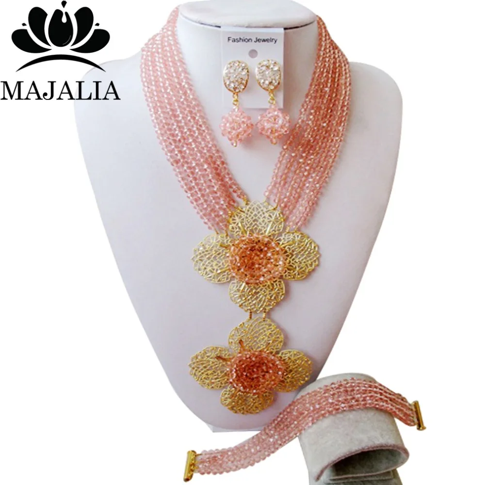 

Majalia Classic Peach African Crystal Jewelry Set Bride Jewelry Nigerian Wedding Jewelery Set Free Shipping 6DI015