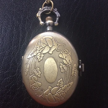 

Bronze Tone Ladies Women Oval Quartz Pocket Necklace Watch Roman Number Gift New Nice Xmas Gift Wholesale Price H121