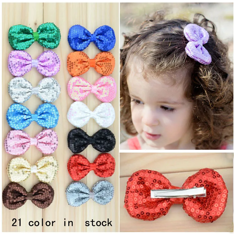 20 pcs/lot , Sequin Bow on Hair Clip Baby Toddler Girls Hair clips on Alibaba Group