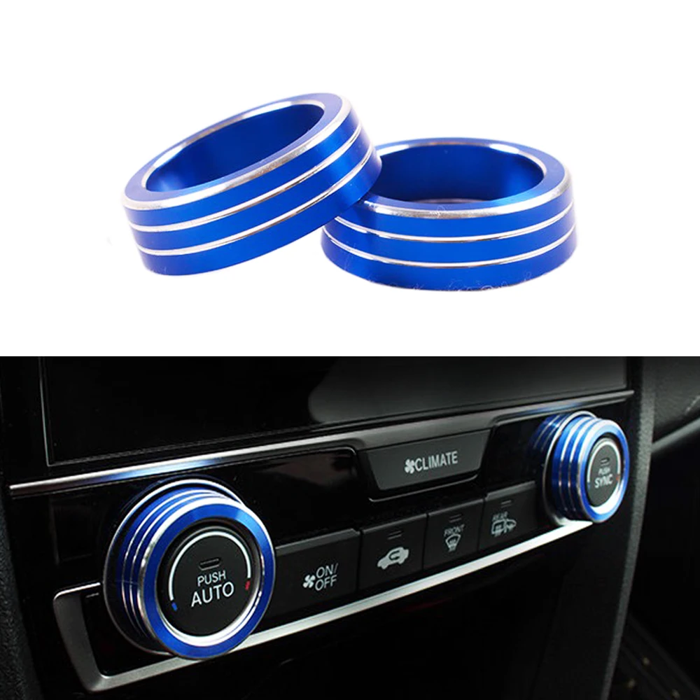 JEAZEA New 2pcs Aluminum AC Switch Button Cover Air Condition Climate Control Ring Knob Trim for Honda For Civic 2016 2017 Shape only-6