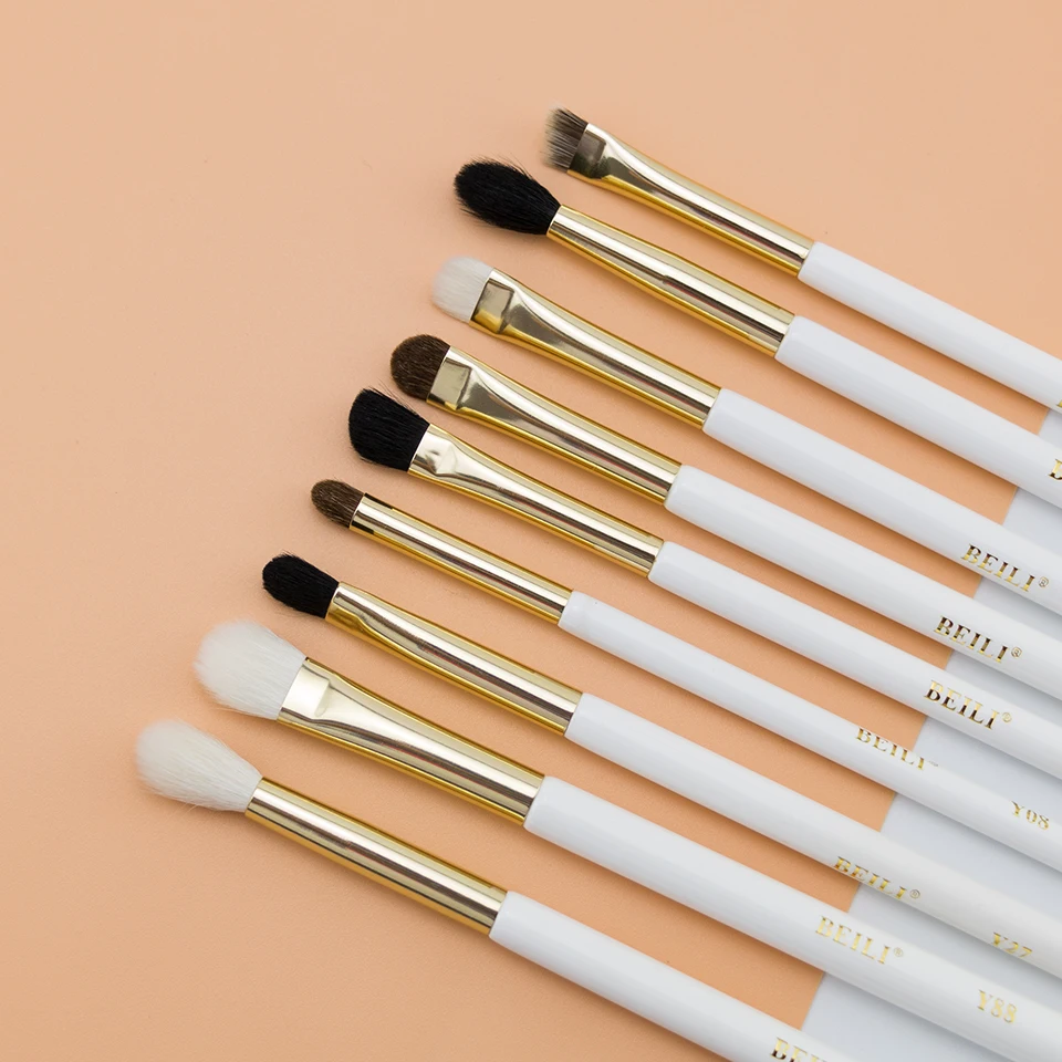 Conjunto de Escova Beili Pérola Branco Pçs Olho Maquiagem Natural Xgf Cabelo Cabra Sobrancelha Mistura Sombra Pinceaux Maquillage Kit Pro 9 4 cabra sobrancelha olho mistura sombra pinceaux maquillage kit