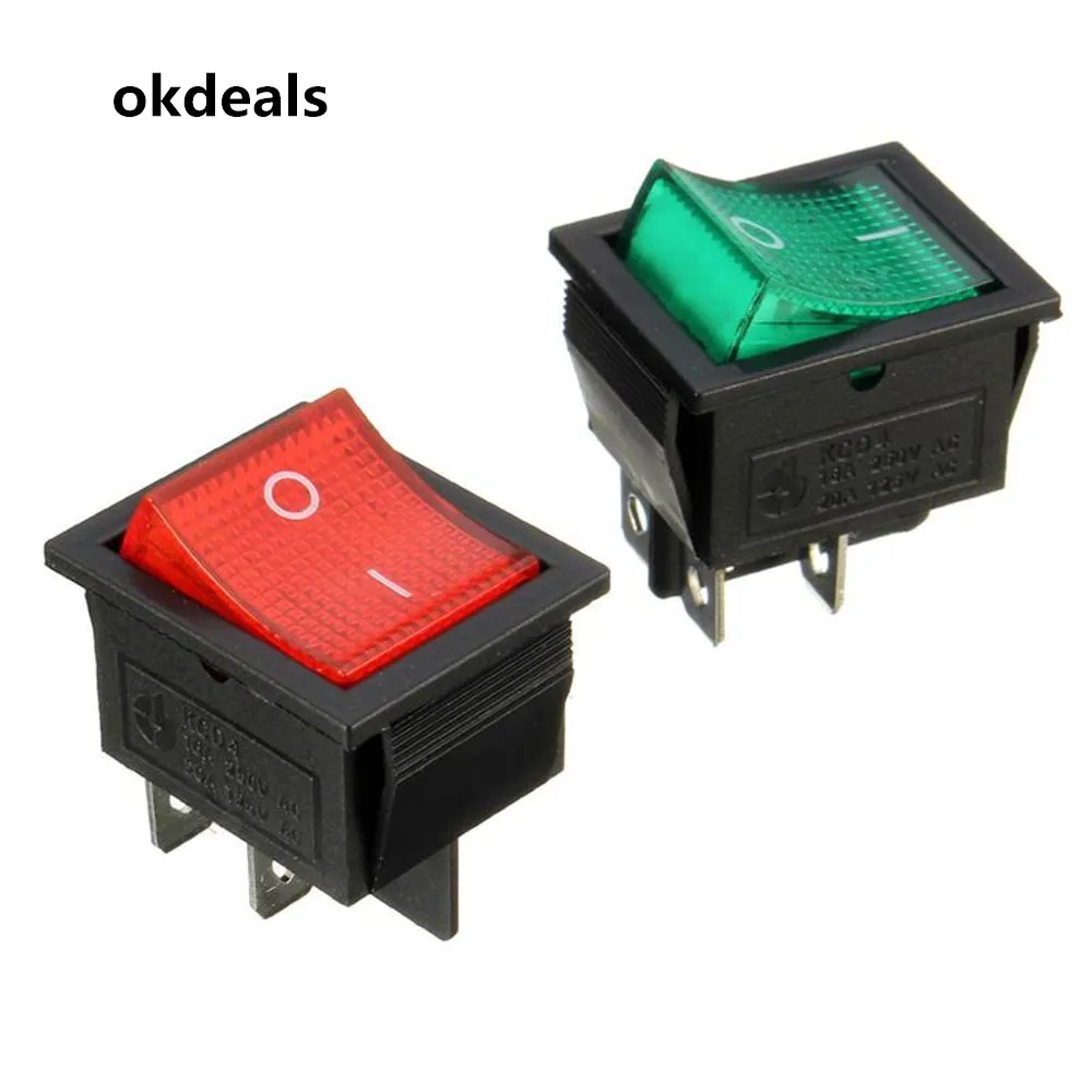 

1 pc red blue Latching Rocker Switch Power Switch I/O 4 Pins With Light 16/20A 250/125VAC KCD4