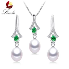 Роскошный Кристалл 5A натуральный пресноводный жемчуг, ювелирные наборы для женщин, модные 925 пробы серебряные свадебные серьги+ ожерелье, 2 шт