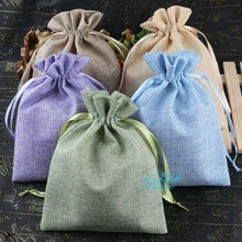 Натуральная Мешковина льняная ткань любимые пакеты мешок шнурок подарок свадебные ювелирные сумки 9x12 см