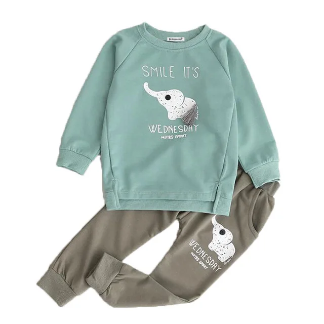 

Baby Kids Clothes Sets Spring Cotton Boys Clothing Sets Shirt + Pants Suit toddler Cartoon Elephant Children Clothing Sets