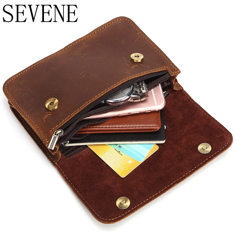 

SEVENE Vintage Fanny Pack Waist Pack Brand Waist Bag Men Genuine Leather Travel Belt Bags Small Phone Pouch Belt for Bag