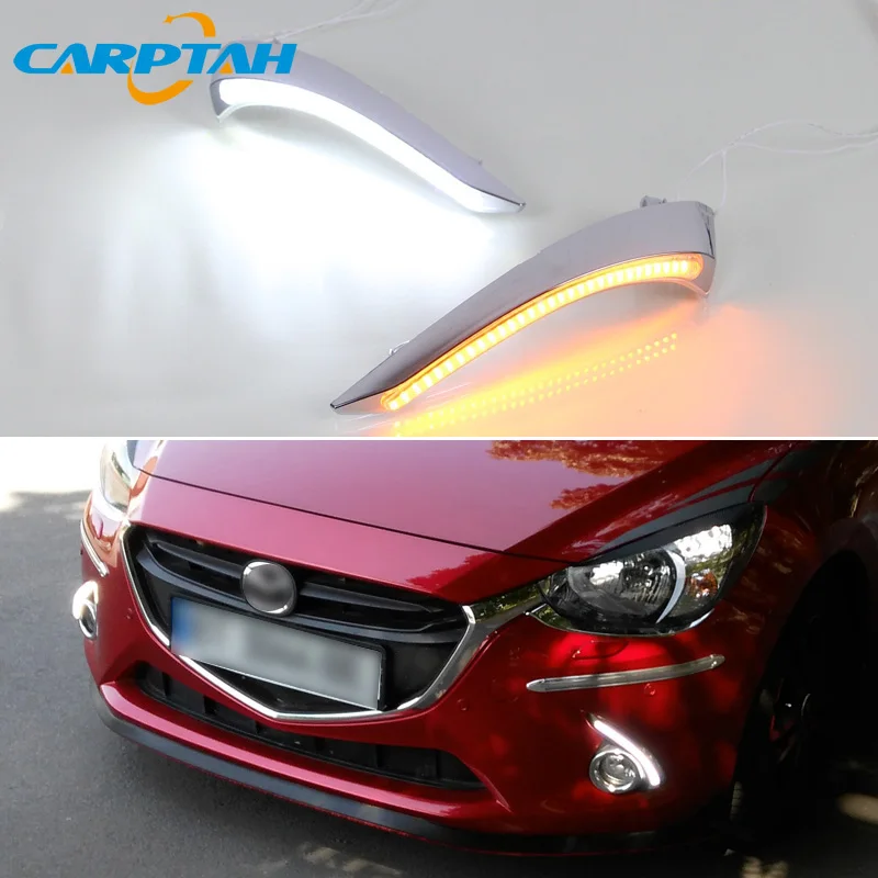 

LED Daytime Running Light For Mazda 2 2015 - 2018 2019 Waterproof 12V Yellow Turn Signal Indicator Light Bumper Lamp LED DRL