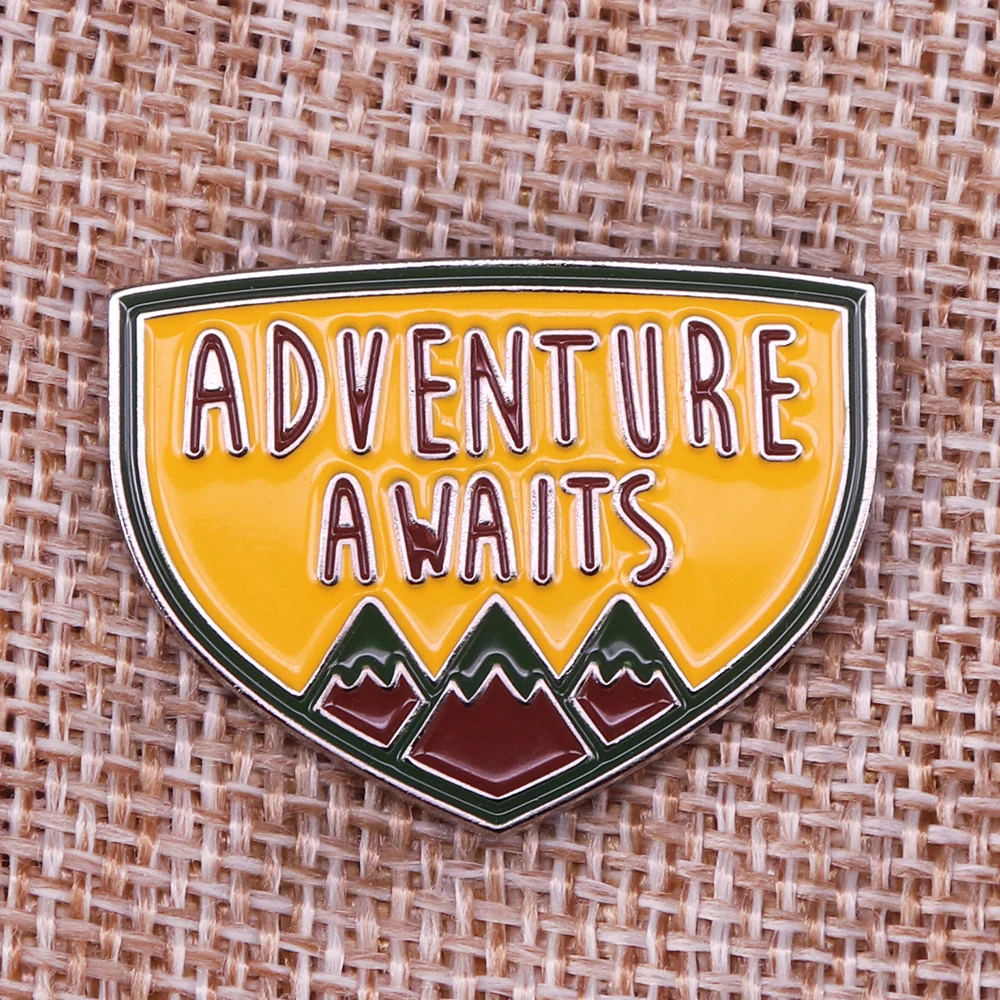 

Adventure Awaits Camping Life Soft Enamel Pin Hiking say yes to adventures travel Badge Mountains brooch Alpine Scene Explore