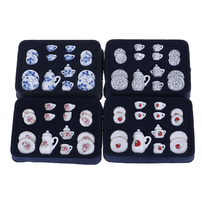 

15Pcs Porcelain Tea Cup Set Flower Tableware Kitchen Dollhouse Furniture Toys For Children 1:12 Miniature 4 Patterns