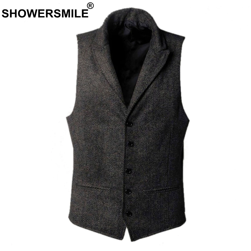 Buy SHOWERSMILE Tweed Jacket Mens Wool Vests Autumn