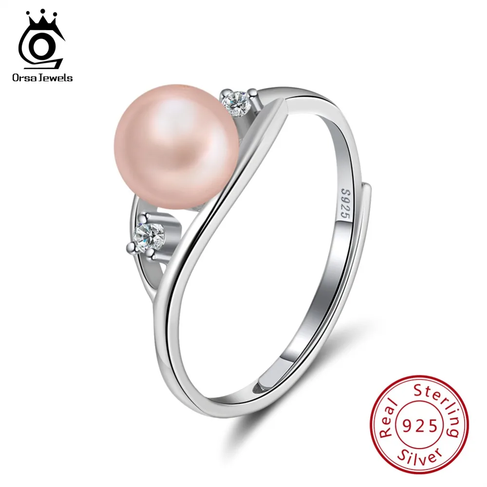 

ORSA JEWELS 100% Real 925 Sterling Silver Women Rings Genuine Freshwater Pear Adjustable Ring For Wedding Party Gift SR76-P