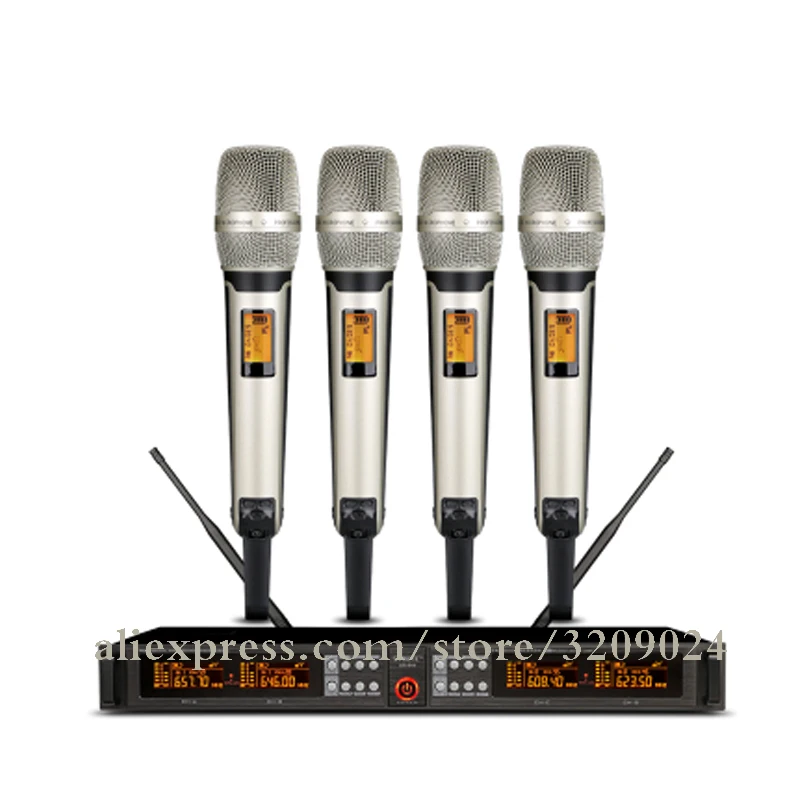 Pro 4 Channels Wireless Mic Microphone Professional Outdoor Stage Performance KTV Karaoke