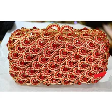 8296RD Red Crystal on golden metal case Lady Fashion Wedding Bridal Party Night Evening purse clutch bag case box handbag