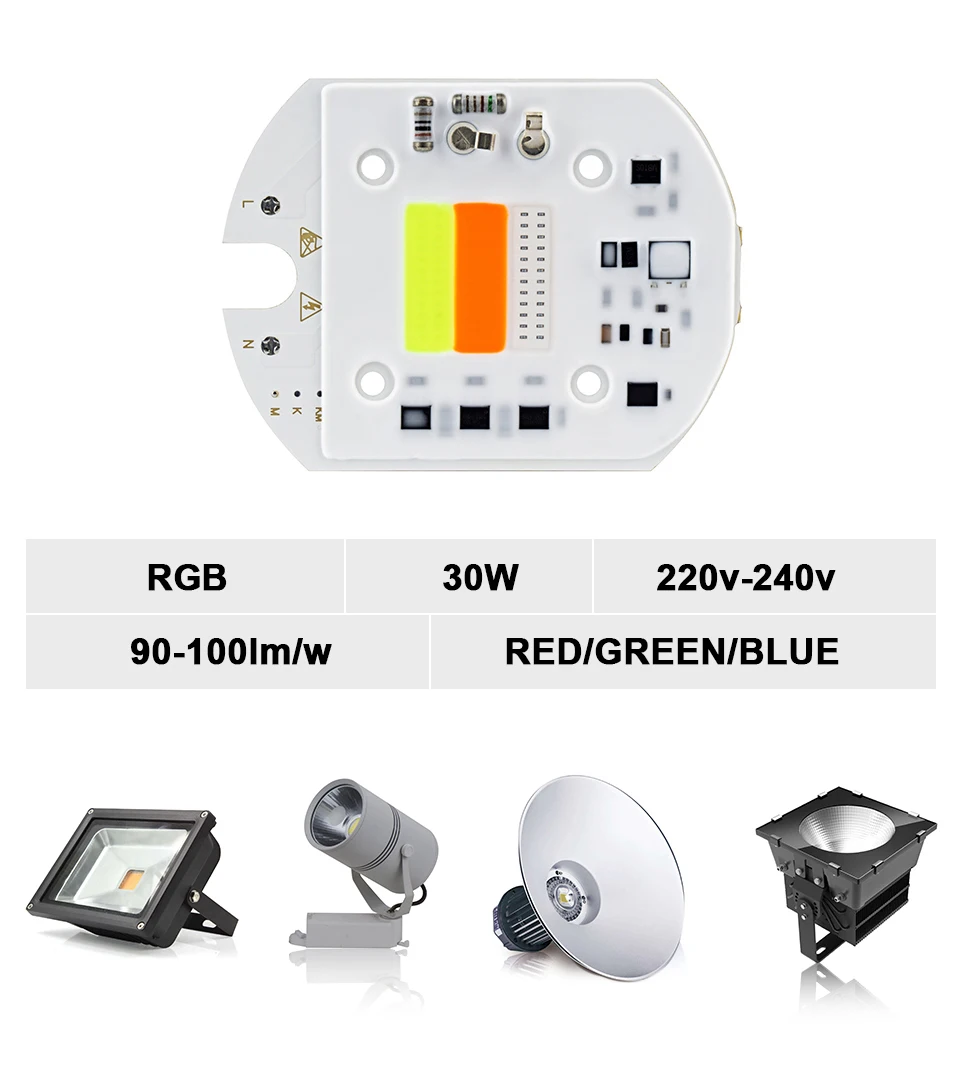 Hontiey светодиодный 30 Вт COB RGB чип AC220V Smart IC без драйвера светодиодный фонарь для прожектора красный зеленый синий прожектор матричный Цвет DIY сценический