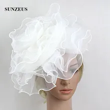 Белые Свадебные шляпы с повязкой на голову, большие цветы, аксессуары для волос для танцев, tocados pelo invitadas boda SH25