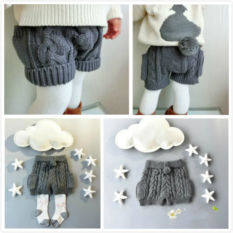 Girls Shorts Autumn&Winter Wool Fleece Knit Pants For Baby Girls Pocket