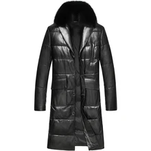 Кожаная замшевая Мужская куртка из овчины, пуховик из натуральной кожи, Воротник из натурального меха норки, длинный дизайн,, новинка, Феникс 1204H