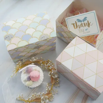 

Mermaid Scale Diamond Patterns Design 10pcs 15*10*9 Cm Paper Box Candy Cookie Jar Candle Wedding Party Christmas DIY Gift Pack