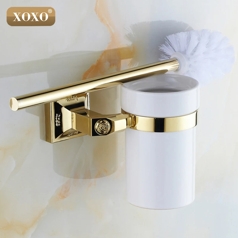 Buy XOXONEW High end Carving Wall Mounted Toilet Cleaning Brush Golden Brass