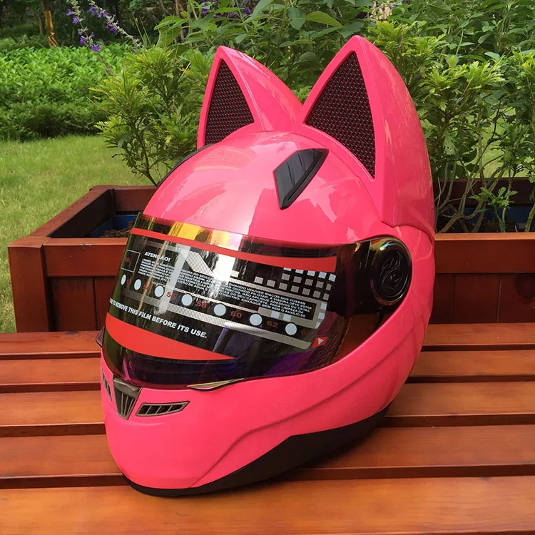 Кошачьи уши угол мотоциклетный шлем Теплый Личность мотоциклов внедорожных анти-туман все покрытые четыре сезона - Цвет: Розовый