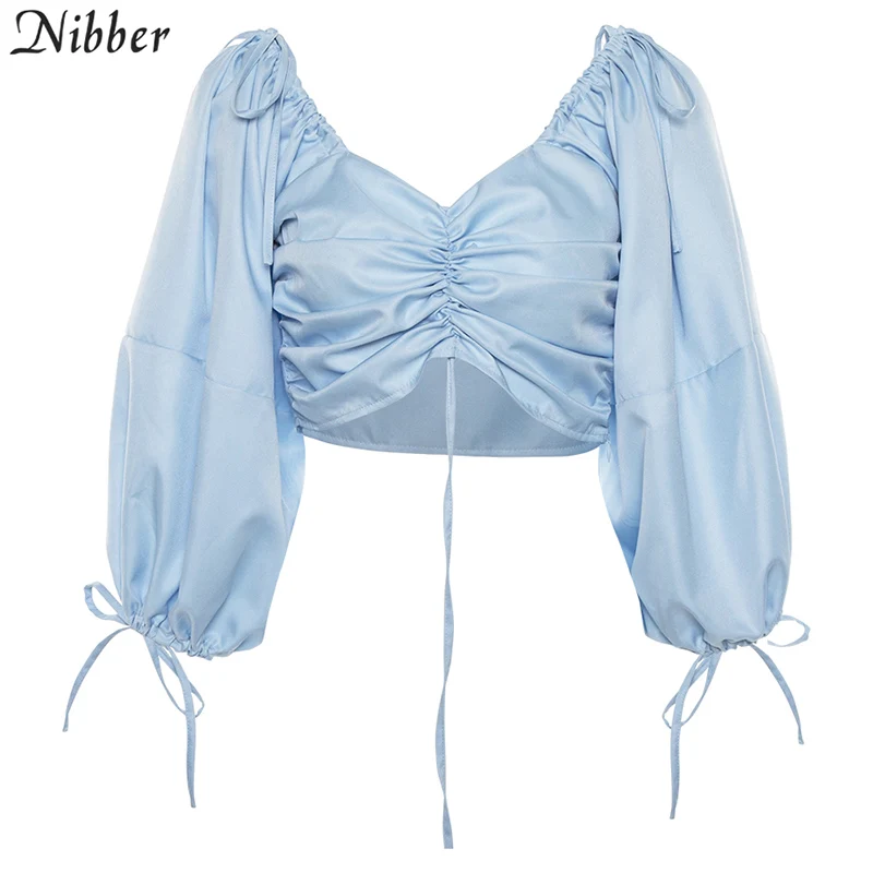 Nibber French romance Короткие топы женские футболки весна лето модные элегантные офисные женские футболки с рукавом-фонариком