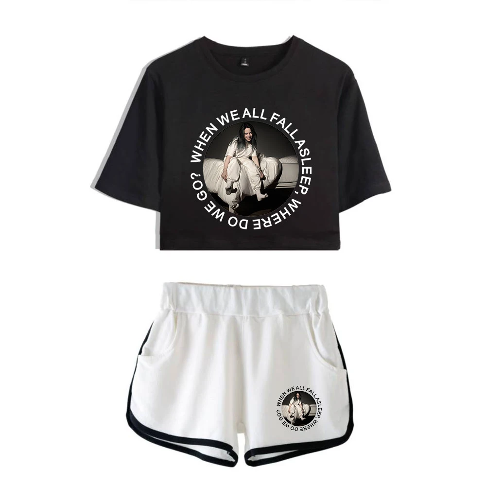 

Billie Eilish Idol Basic 2 Pieces T-shirt and Short Pants Sets Fashion High Street COOL Print Popular Women Summer Personality