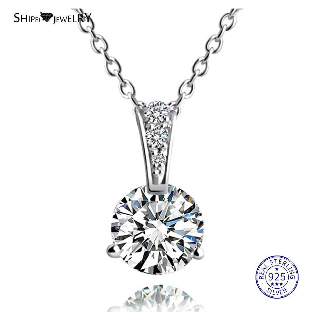 

Shipei 100% 925 Sterling Silver Fine Jewelry White Gold 8mm White Sapphire Round Pendant Necklace for Women Anniversary Gift