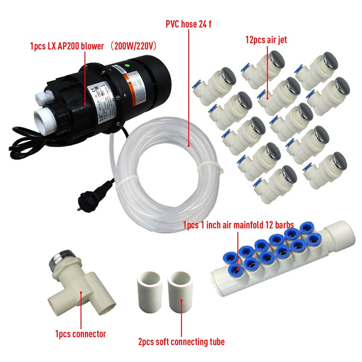 Air blower spa bathtub bubble system, air blower and jet manifold ,hose for spa hot tub and whirlpool Air blower spa bathtub bubble system, air blower and jet manifold ,hose for spa hot tub and whirlpool