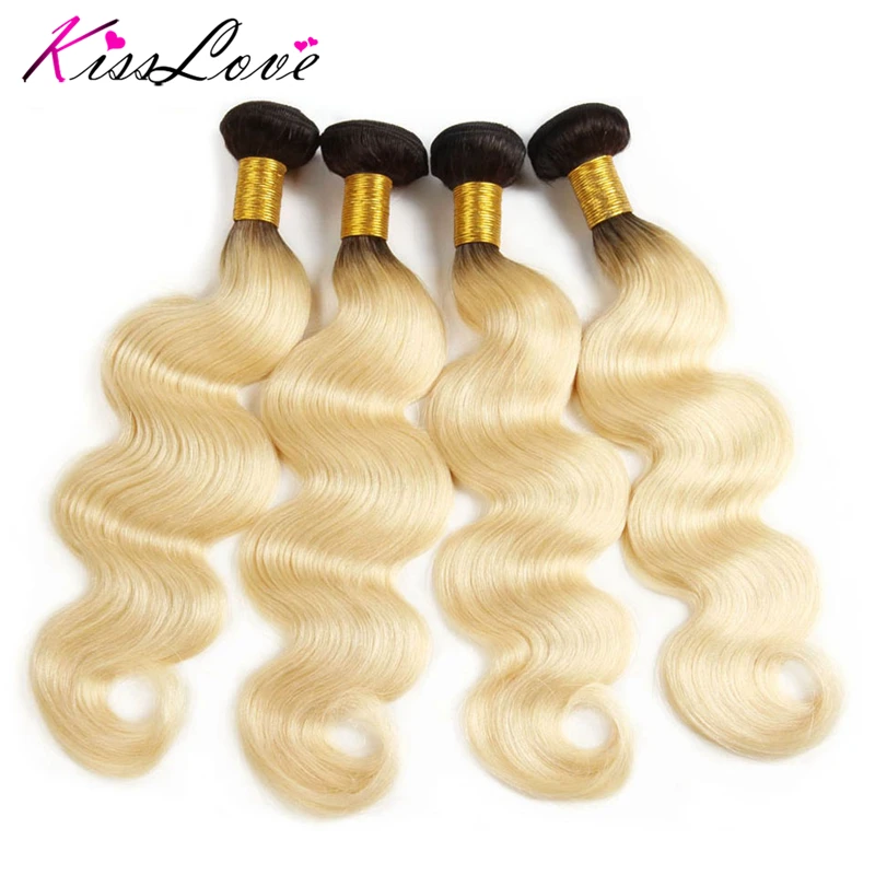 Kiss Love Ombre Bundles with Closure Malaysia Body Wave Hair 1B 613 Color Human Hair 4 Pieces Bundles 100% Human Extension