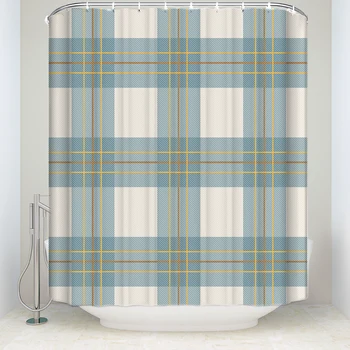 

New Waterproof Scottish Plaid Shower Curtain with Hooks Polyester Fabric Retro Striped Bathroom Curtains for Home Decorations