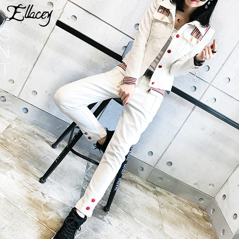 white denim two piece set