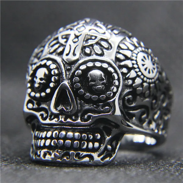 

New Ghost Skull Ring 316L Stainless Steel Women Mens Silver Pattern Skeleton Ring