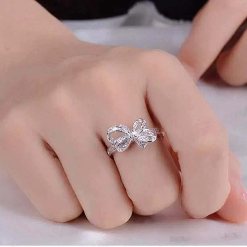 Anenjery 925 пробы серебряные кольца для женщин мозаика CZ Циркон бант изменяемые кольца bague femme S-R223