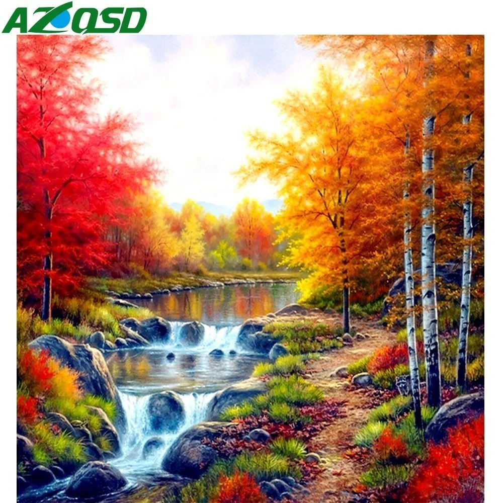 AZQSD алмазная живопись осенний лес Алмазная вышивка Ландшафтная мозаика с бриллиантами Diy рукоделие полная квадратная дрель домашний декор
