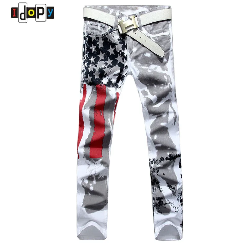 2016 New Fashion Mens American USA Flag Printed Jeans