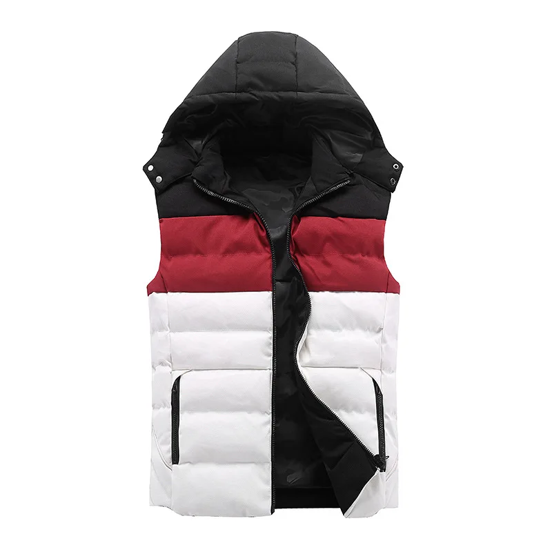 

Autumn Winter Mens Cotton Hooded Down Vest Men Camouflage Patchwork Zipper Waistcoat Male Plus Size Sleeveless Coat