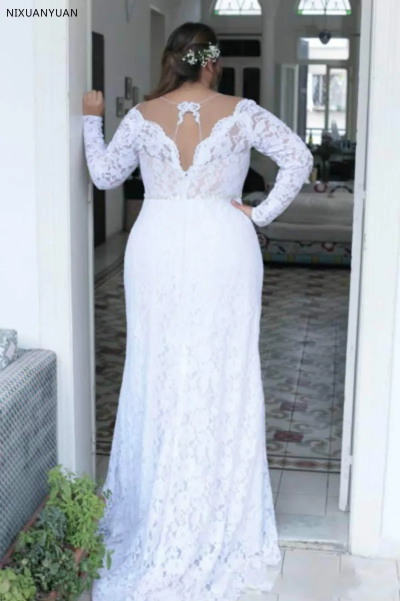 Большие размеры Свадебные платья Sheer V образным вырезом Длинные свадебные платья без рукавов Полые сзади Свадебные Vestidos Индивидуальные