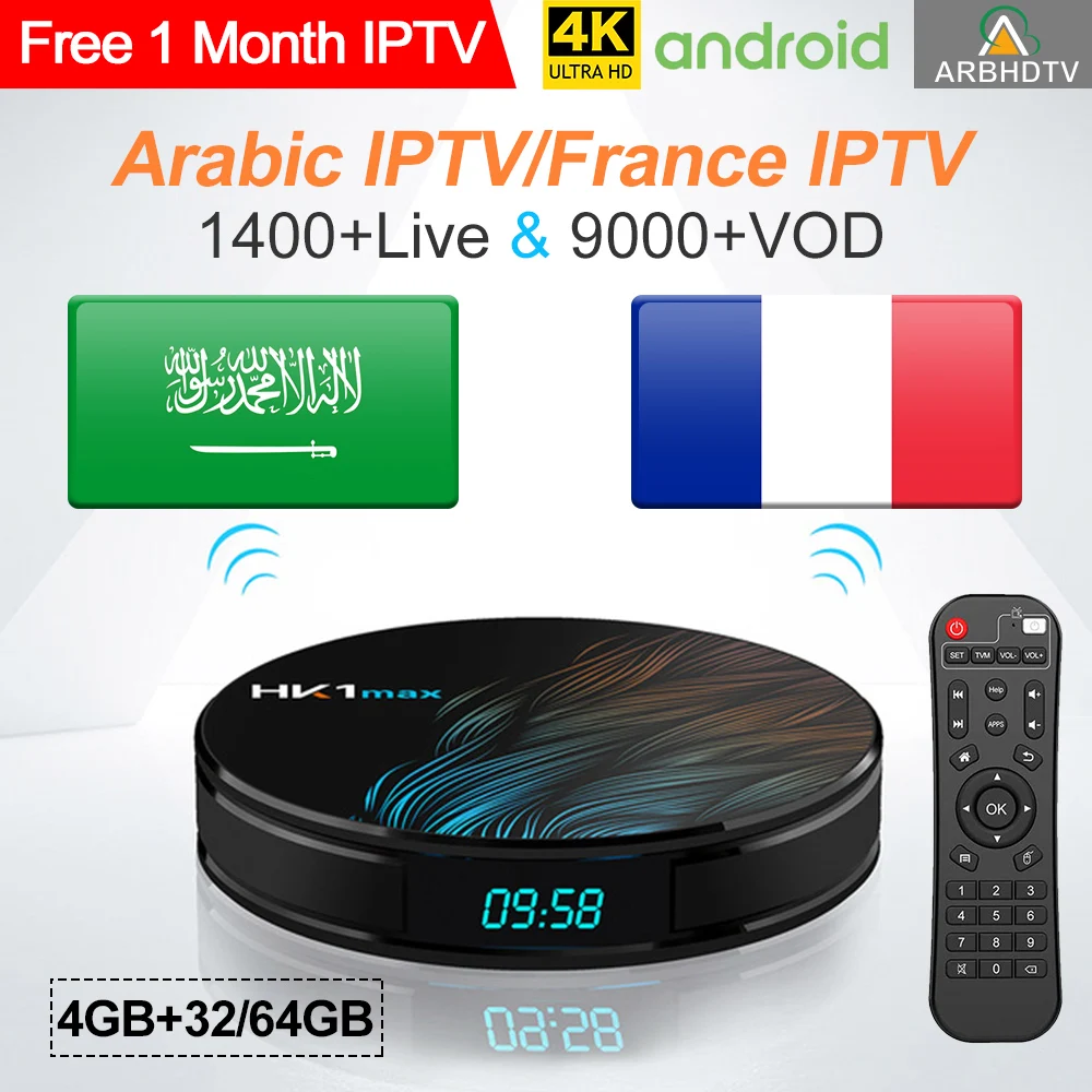 

HK1 MAX French Arabic IPTV Box Android 9.0 TV Box IPTV France/Turkey/Belgium/Morocco/Algeria/Netherlands IP TV 4K Media Player