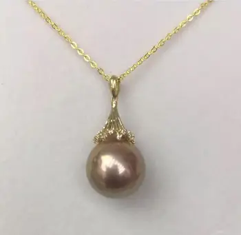 

gorgeous huge 12-13mm south sea round lavender pearl necklace 14k chain
