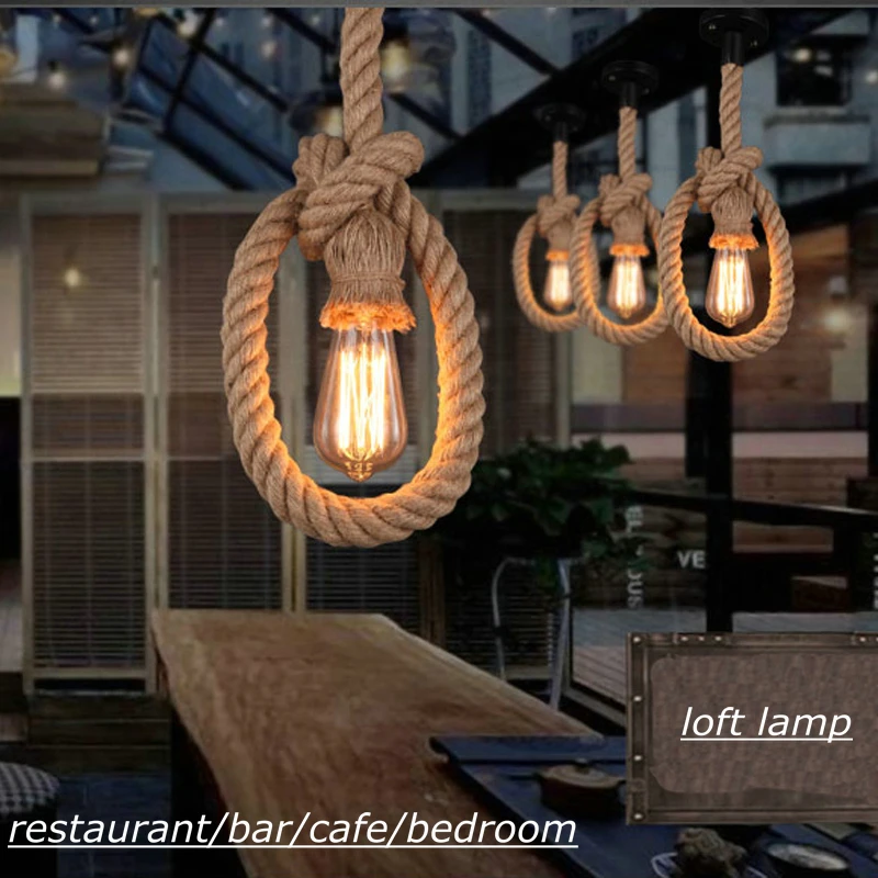 

Vintage Rope Chandelier E27 Lampholder Creative Personality Lamp Edison American Industrial Loft Style Living Room Rope Lamp