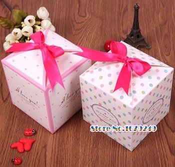 

Paper Romantic Candy Box bow Style Gift Box with Ribbon For DIY Wedding Party Decor Guests Return Gift packing 100pcs/lot