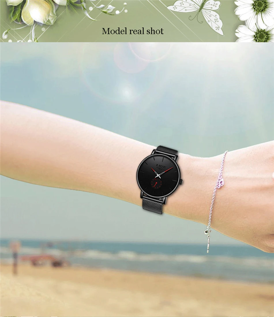 LIGE женские часы Лидирующий бренд Роскошные женские кварцевые часы из нержавеющей стали водонепроницаемые ультра тонкие сетчатые повседневные наручные часы Reloj Mujer
