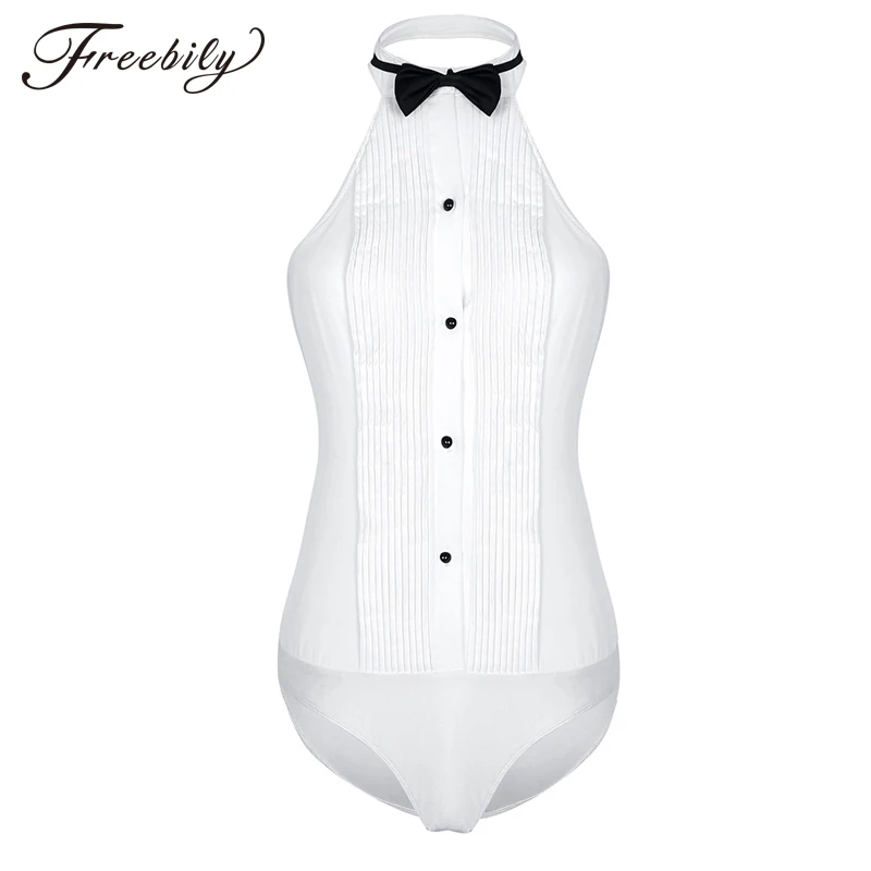 إمرأة واحدة قطعة الجسم قميص أكمام Haltered الجناح تلميح طوق عارية الذراعين سهرة قميص ارتداءها مع ربطة القوس فيونكة العمل ارتداء داخلية إمرأة واحدة قطعة الجسم قميص أكمام Haltered الجناح تلميح طوق عارية الذراعين سهرة قميص ارتداءها مع ربطة القوس فيونكة العمل ارتداء داخلية