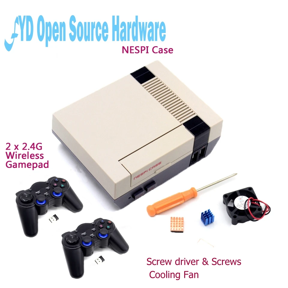 

Mini NESPI Retroflag Case with Cooling Fan and 2 x 2.4G Wireless Gamepad for RetroPie Raspberry Pi 3/2/B+