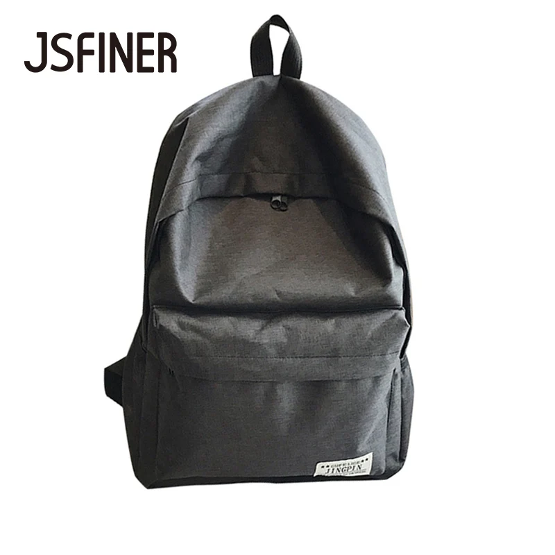 JSFINER Pure Color Canvas Backpack Leisure Large Capacity Computer