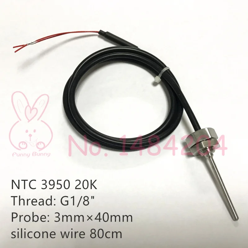 Датчик температуры термистора NTC 3950 20K SUS304 3 мм * 40 провод 80 см резьба ~ 150 градусов