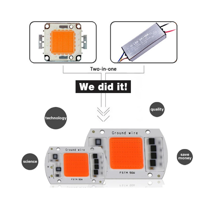 Светодиодный COB Чип для выращивания растений светильник полный спектр AC220V 50 Вт 30 Вт 20 Вт для комнатных растений рост рассады и цветок рост светильник ing