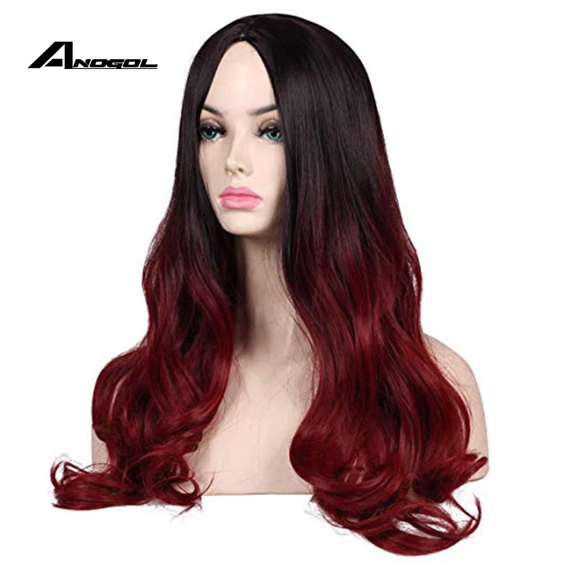 ANOGOL Guardians of the Galaxy Gamora Vol. 2 The Avengers Comic Long Body Wave Black Ombre Red Synthetic Cosplay Wig Role Play