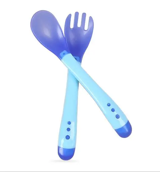 

1 Set Children Kids Tableware Temperature silicone Soft Baby Spoon Fork Cutlery Feeding Dish Infant Gardets things gadgets